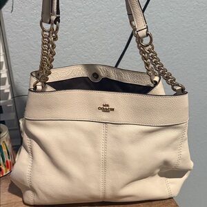 Coach Ivory Leather Shoulder Bag with Gold Chain